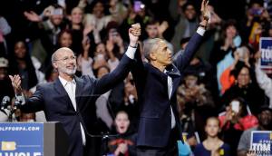 The President of the United States of America "Barak Obama" came to speak in Philadelphia on behalf of Tom Wolf.